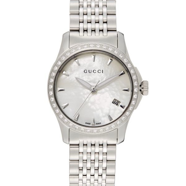 Gucci Womens Silver Watch With Diamond Accents